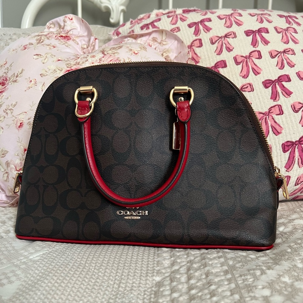 Coach Signature Brown and Red Satchel